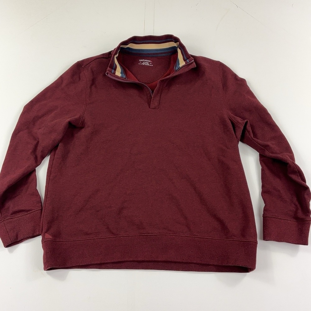 UNTUCKit Sweatshirt Mens XL Red 1/4 Zip Mock Neck Pullover Tagless Cotton Blend
